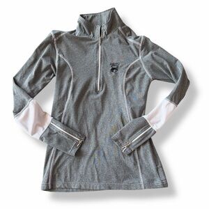 Stable Wear Equestrian riding show top jersey Gray White half Zip Pullover shirt